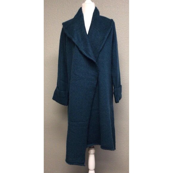 Soft Surroundings Teal Acrylic Wool Mohair Open Front Cardigan Sweater Sz Medium - Picture 9 of 9